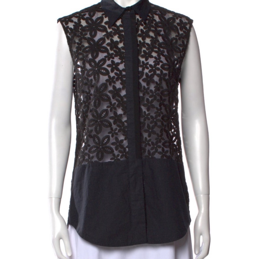 Joseph Lace Pattern Sleeveless Button Up Top
